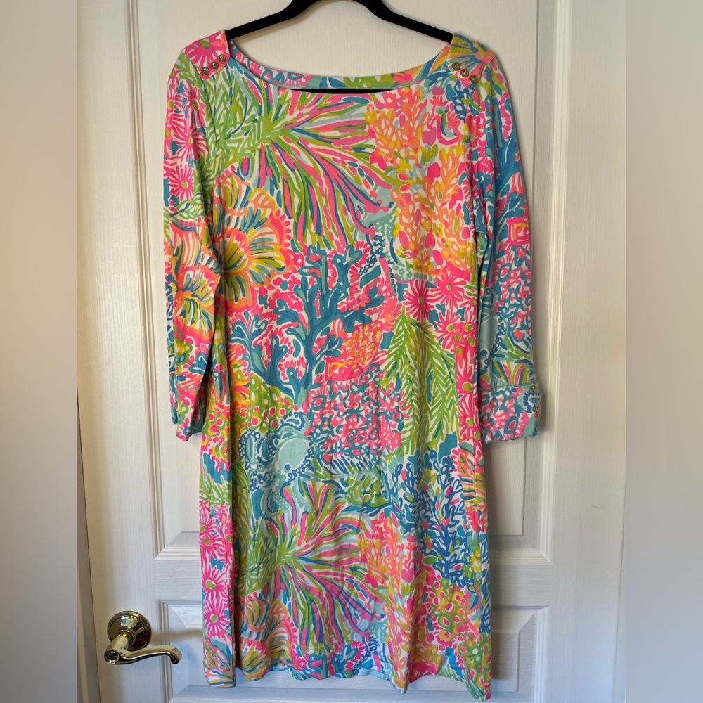 Lilly Pulitzer Vibrant Multi Lovers Coral Sophie Dress L